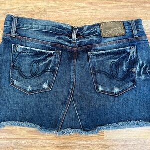 Sacred Blue Denim Mini Skirt - Dark Blue Distressed
